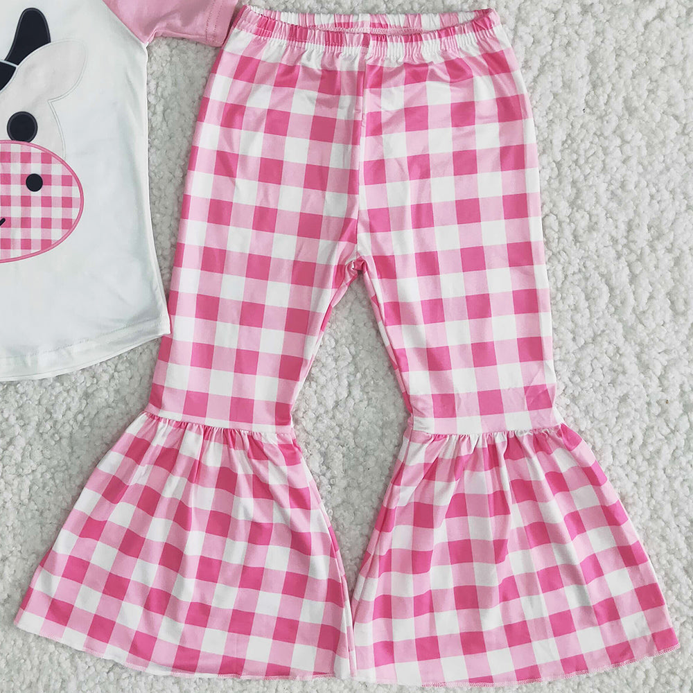 Wholesale Baby Girls Clothes Bell Bottom Outfits Kid Clothes Girls Short Sleeve Set B9-11