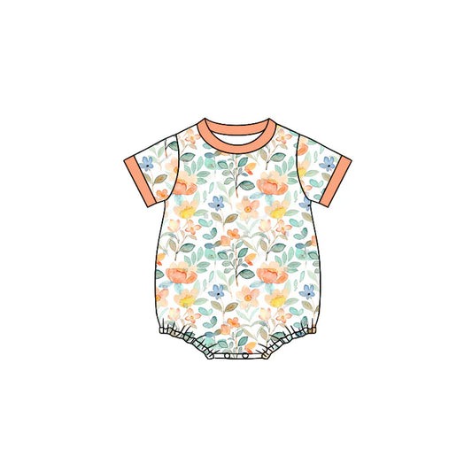 Preorder (moq 5)Baby Girls Orange Colorful Flowers Short Sleeve Rompers 6.10