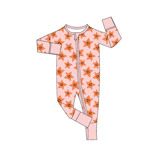 Preorder (moq 5)Baby Girls Pink Long Sleeves Smiles Stars Plaid Zipper Romper 7.2