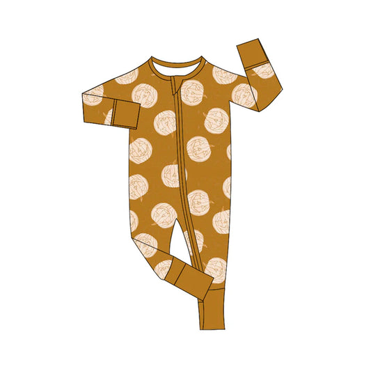 Preorder moq 5 Baby Infant Boys Long Sleeves Khaki Ghost Pumpkins Plaid Zipper Romper 7.16