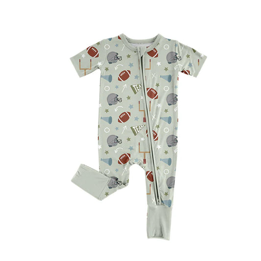 Preorder (moq 5)Baby Boys Gray Short Sleeves Cheer Footballs Zipper Rompers 6.4