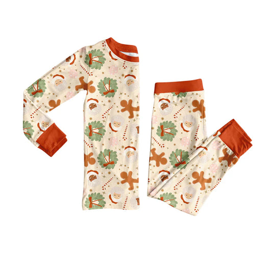 Preorder (moq 5)Baby Girls Long Sleeves Santa Candy Cane Plaid Top Pants Pajamas Set 7.29