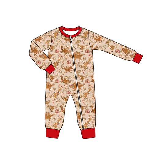 Preorder moq 5 Baby Infant Boys Long Sleeves Candy Cane Dinosaurs Zipper Romper 7.16