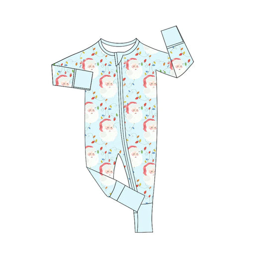 Preorder moq 5 Baby Infant Boys Long Sleeves Light Blue Santa Lights Plaid Zipper Romper 7.16