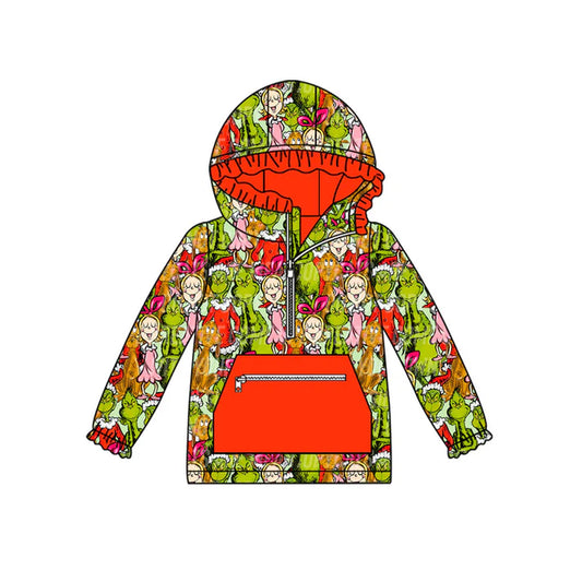Preorder(moq 5)Baby Boys Green Faces Miss Christmas Pockets Zipper Hoodie Tops 8.30
