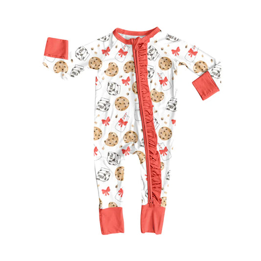 Preorder(moq 5)Baby Girls Christmas Cookie Milk Zipper Footie Rompers 8.12