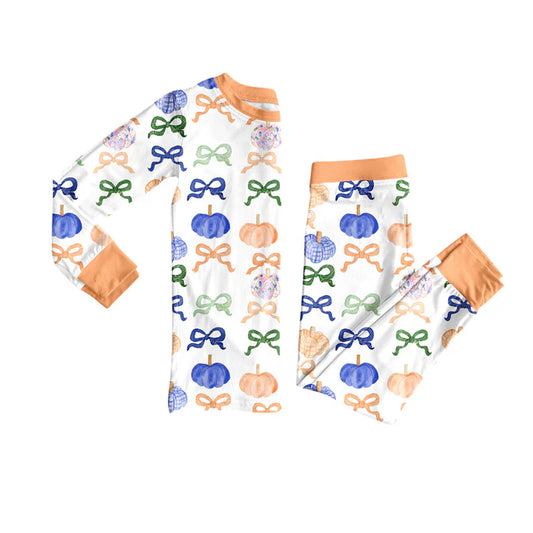 Preorder (moq 5)Baby Girls Colorful Pumpkins Bows Top Pants Fall Pajamas Set 7.31