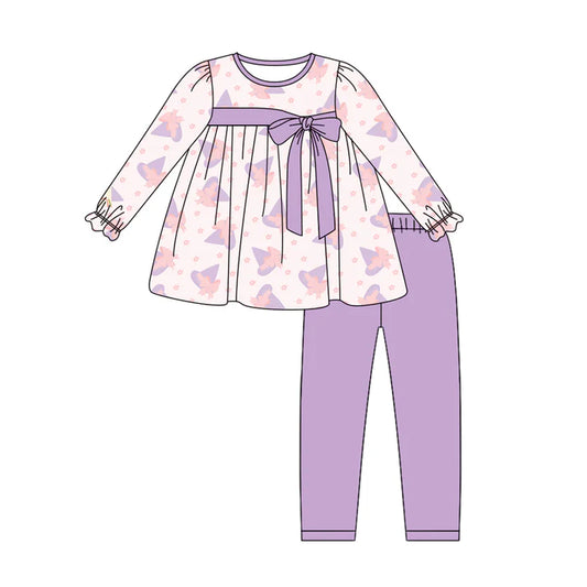 Preorder (moq 5)Baby Girls Long Ruffle Magic Hats Stars Tunic Lavender Legging Pant Sets 5.28