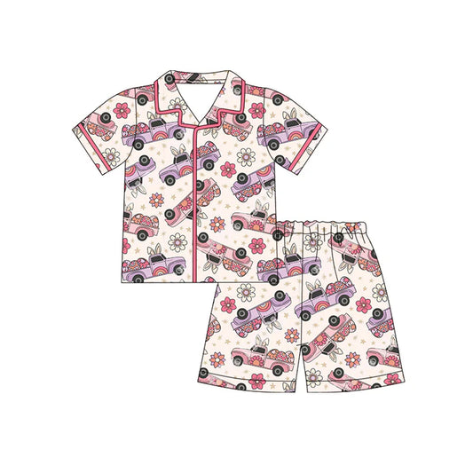 Preorder (moq 5)Baby Girls Eggs Rabbits Trucks Button Top Shorts Easter Pajamas Sets 12.12