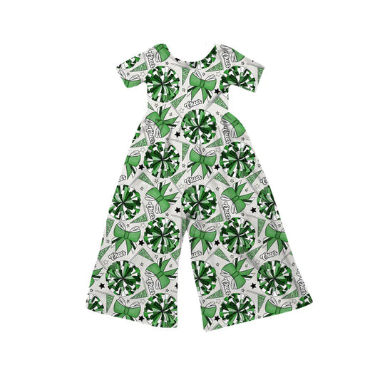 Preorder(moq 8)Baby Girls Green Bows Go Footballs Short Sleeve Team Pant Jumpsuits 9.27