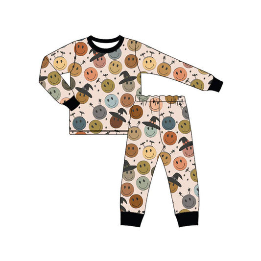 Preorder (moq 5)Baby Boys Khaki Long Sleeves Hats Smiles Plaid Top Pant Pajamas Set 6.21