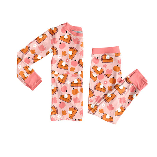 Preorder (moq 5)Baby Girls Long Sleeves Pink Pumpkins Cakes Top Pant Pajamas Set 5.27