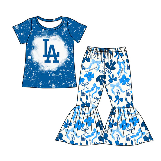 Preorder MOQ 5 Bleached L A top bow pants kids girls team clothes 8.27