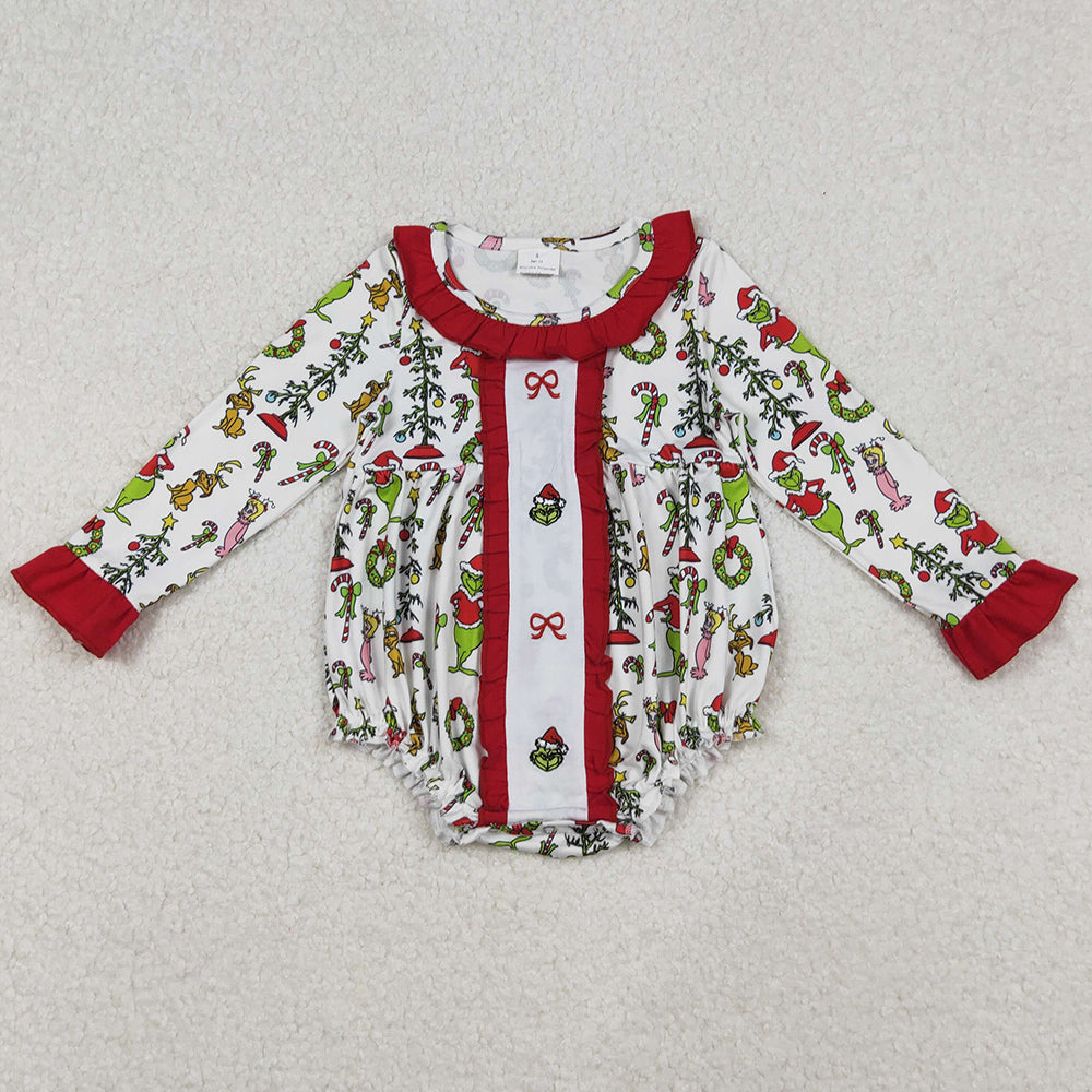 Baby Girls Rompers Grin Bows Holly Christmas Ruffle Collar Rompers LR2635 10.3