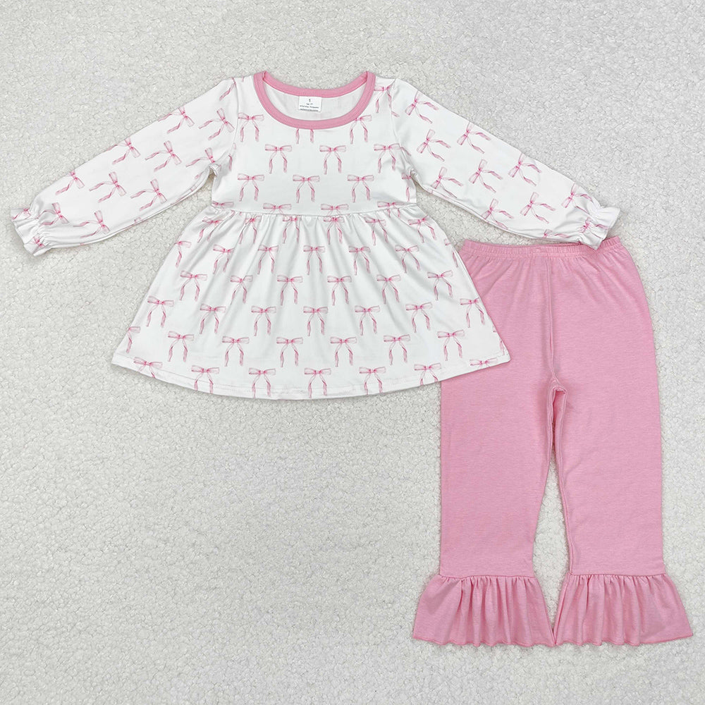 Baby Girls Clothes Pink Bows Tunic Top Ruffle Pants Clothes Sets GLP1973