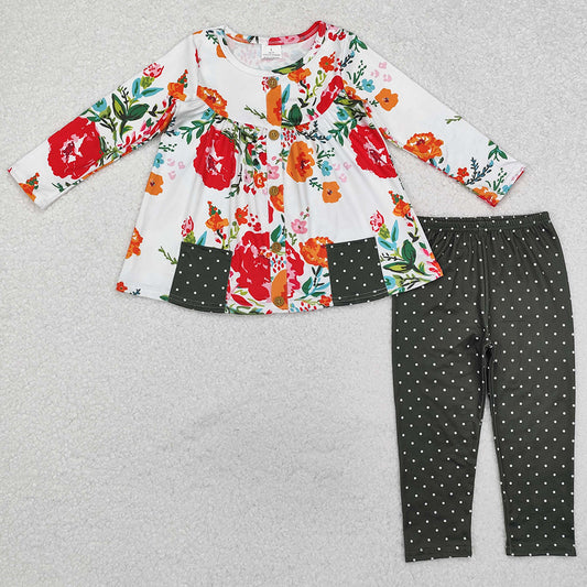 Baby Girls Clothes Red Flowers Pockets Tunic Legging Outfits GLP1851