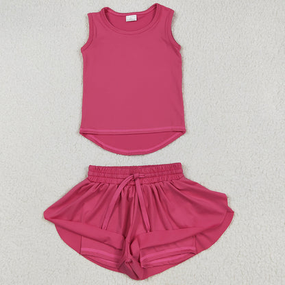 Sibling Baby Girls Yoga Clothes Sleeveless Colorful Yoga Vests Top Ruffle Shorts Sets 5.28