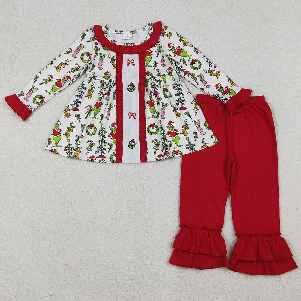 Baby Girls Clothes Embroidery Grin Bows Tunic Tops Ruffle Pant Christmas Clothes Sets GLP2812 10.3