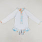 Baby Girls Swimsuits Blue Leaves Flowers Long Sleeve Zip Swimsuits S0242