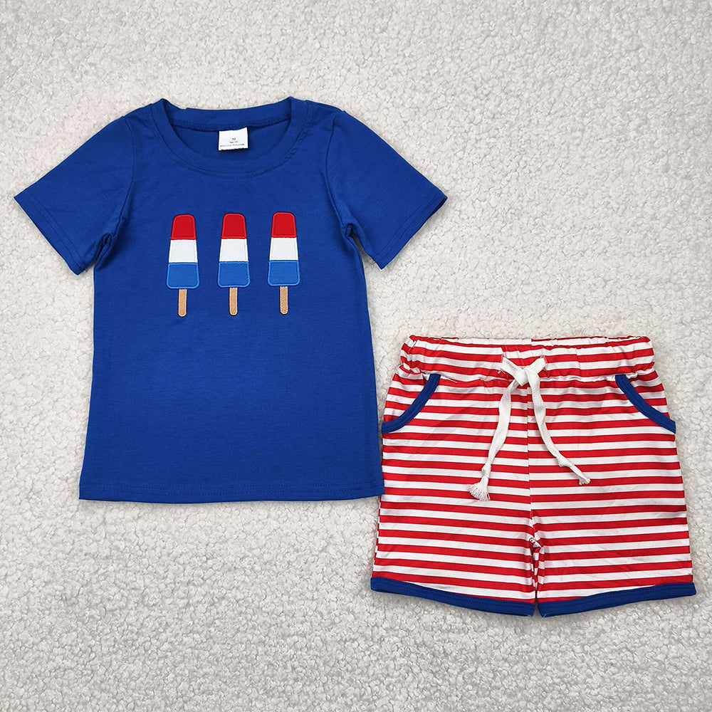 Embroidery Baby Boys Clothes 4th Of July Popstick Shirts Shorts Clothes Sets BSSO1250 4.10