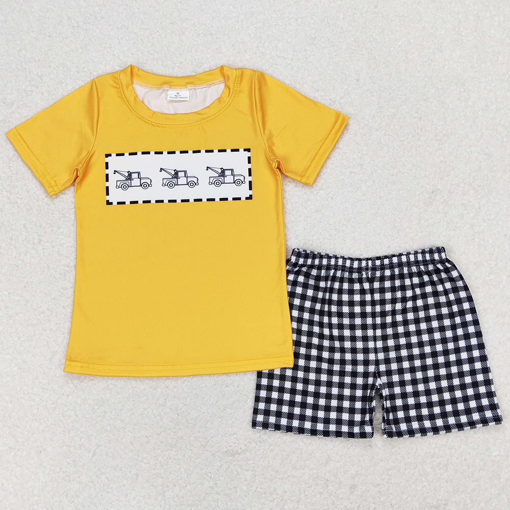 Baby Boys Clothes Trucks Short Sleeve Tee Checkered Shorts Sets BSSO0820