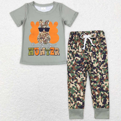 Baby Girls Clothes Easter Rabbit Hunter Shirts Tops Camo Pants Kids Sibling Sets GSPO1049