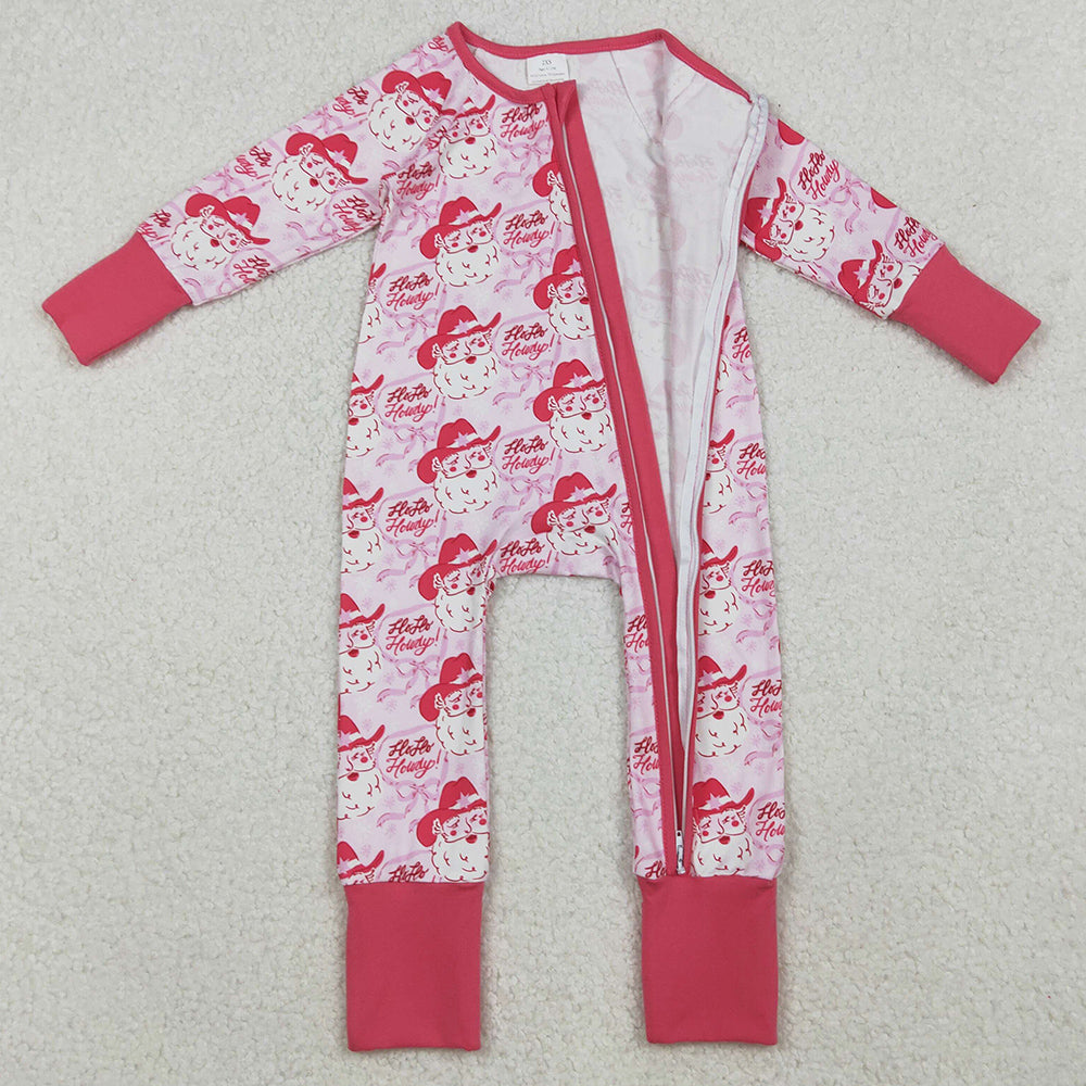 Baby Girls Rompers Pink Bows Santa Christmas Zipper Footie Rompers LR2243 10.3