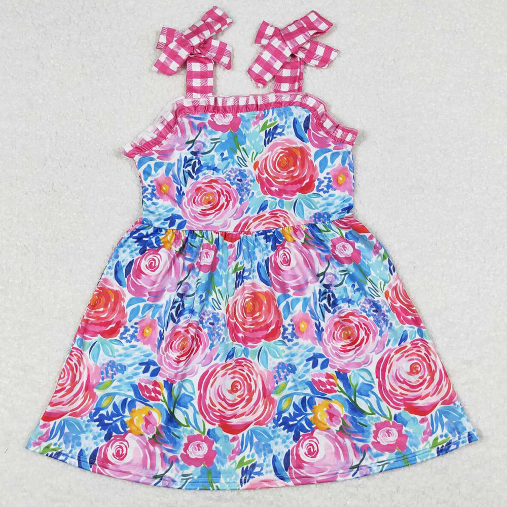 Baby Girls Dress Blue Flowers Straps Knee Length Dresses GSD0895