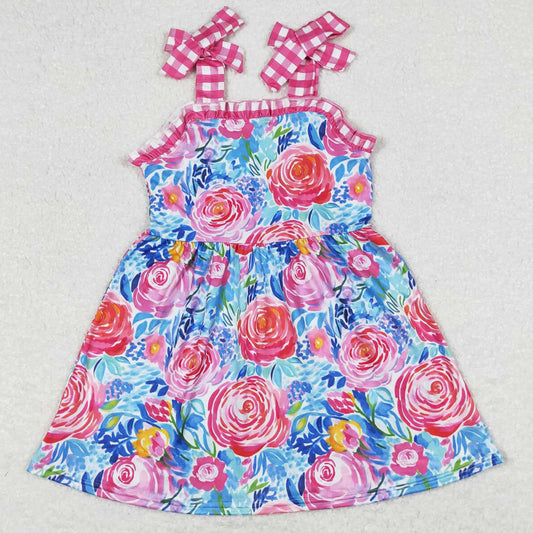 Baby Girls Dress Blue Flowers Straps Knee Length Dresses GSD0895