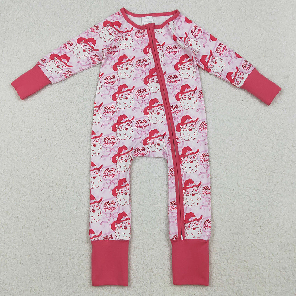 Baby Girls Rompers Pink Bows Santa Christmas Zipper Footie Rompers LR2243 10.3