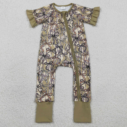 Baby Girls Rompers Southern Olive Camo Bows Two Way Zip Convertible Rompers SR3931