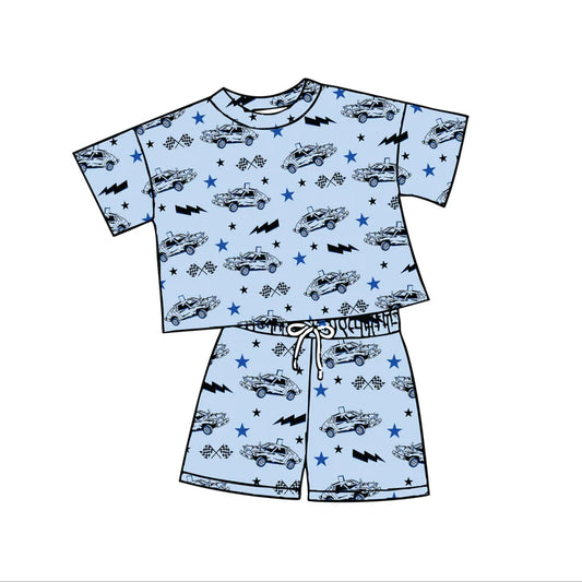 Preorder moq 5 Baby Boys Light Blue Cars Top Shorts Outfits Clothes Sets 4.23