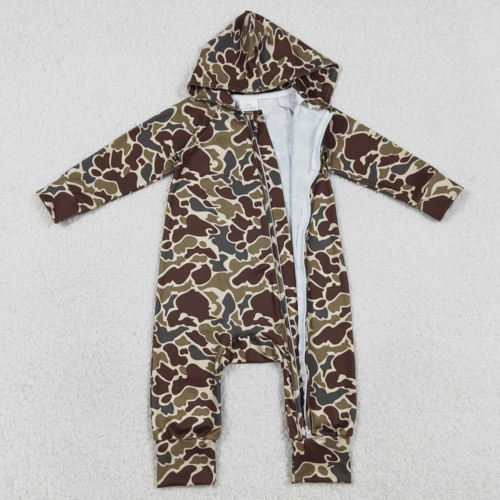 Baby Boys Rompers Southern Dark Brown Camo Hoodie Two Way Zip Convertible Rompers LR2826 1.2