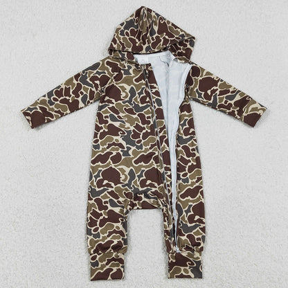 Baby Boys Rompers Southern Dark Brown Camo Hoodie Two Way Zip Convertible Rompers LR2826 1.2