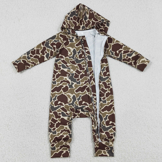 Baby Boys Rompers Southern Dark Brown Camo Hoodie Two Way Zip Convertible Rompers LR2826 1.2