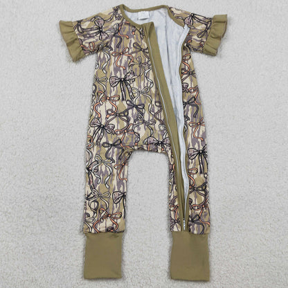 Baby Girls Rompers Southern Olive Camo Bows Two Way Zip Convertible Rompers SR3931