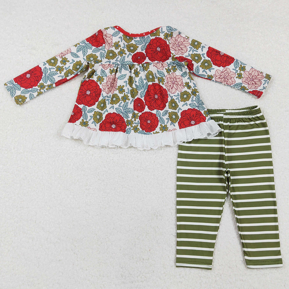 Baby Girls Clothes Red Flowers Tunic Tops Legging Outfits GLP2099