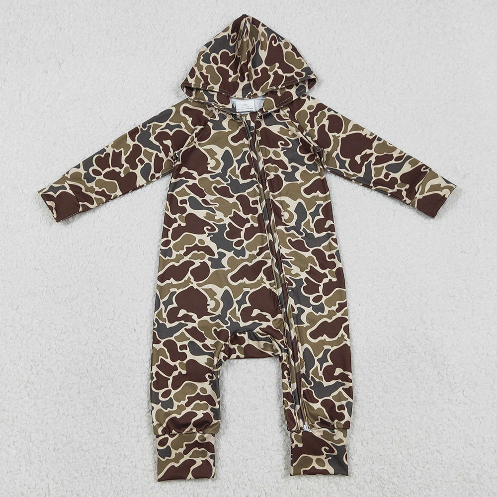 Baby Boys Rompers Southern Dark Brown Camo Hoodie Two Way Zip Convertible Rompers LR2826 1.2