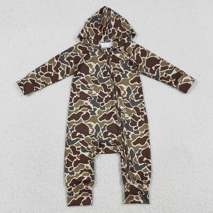 Baby Boys Rompers Southern Dark Brown Camo Hoodie Two Way Zip Convertible Rompers LR2826 1.2