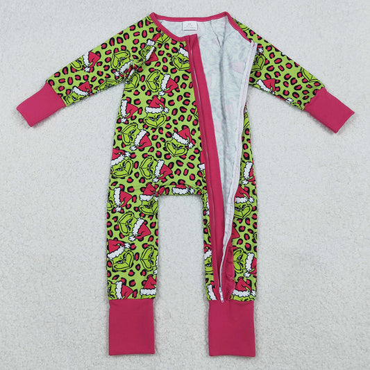 Baby Girls Rompers Leopard Hats Grin Christmas Ruffle Zipper Footie Rompers LR2520 10.3