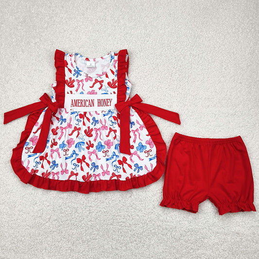 Baby Girls Clothes American Babe Bows Tunic Ruffle Shorts 4th Of July Sets  GSSO2538 4.21