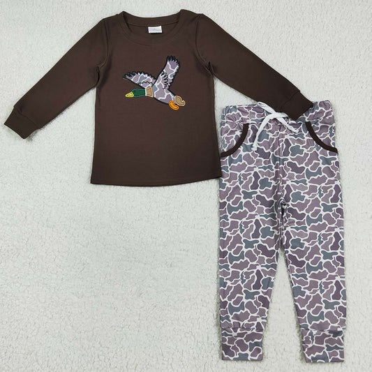 Baby Boys Clothes Brown Duck Embroidery Top Camo Pocket Pants Sets BLP1123 7.19