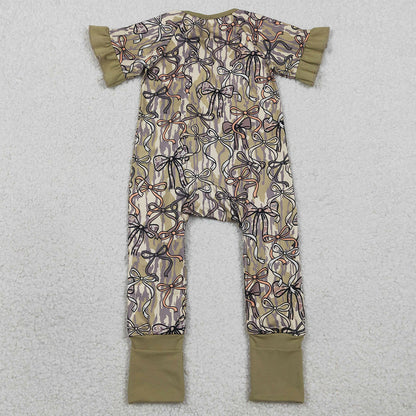 Baby Girls Rompers Southern Olive Camo Bows Two Way Zip Convertible Rompers SR3931
