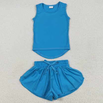 Baby Girls Clothes Blue Sleeveless Yoga Top Skorts Sets GSSO2504 5.23