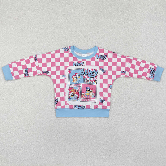 Baby Girls Clothes Tops Christmas Checkered Dog Long Sleeve Tee Shirts Tops GT0732