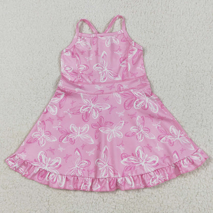 Baby Girls Dress Pink Strap Butterfly Yoga Ruffle Knee Length Dresses GSD2292 5.23