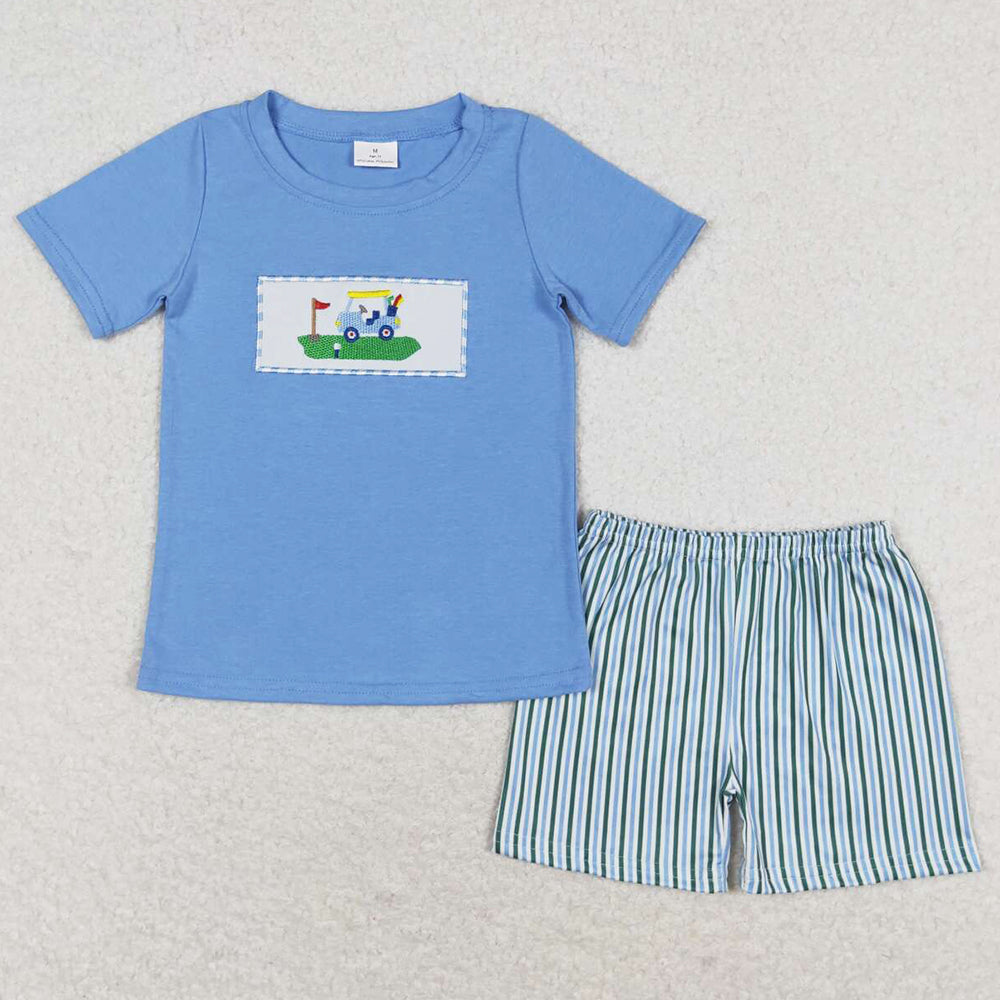 Baby Boys Clothes Blue Golf Shirt Stripes Shorts Sets BSSO0616