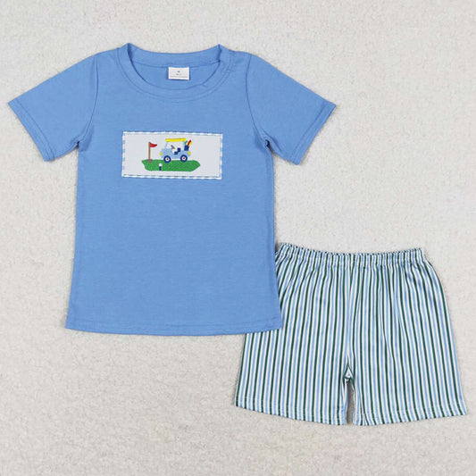 Baby Boys Clothes Blue Golf Shirt Stripes Shorts Sets BSSO0616