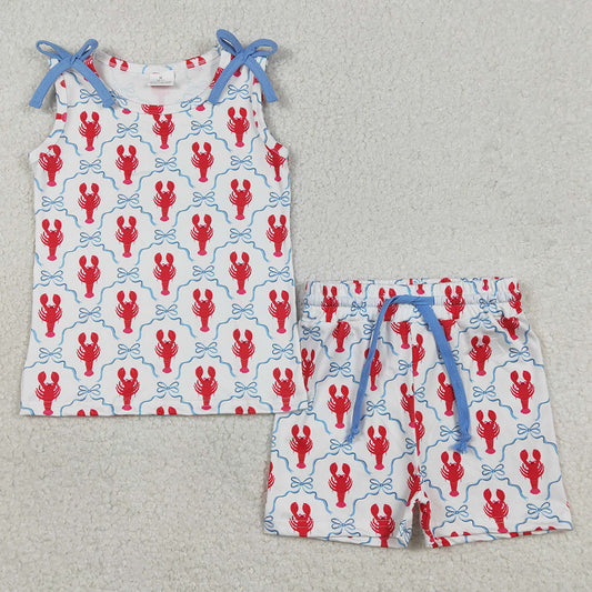 Baby Girls Clothes Sleeveless Bows Crayfishes Checked Top Shorts Clothes Sets GSSO3005 1.2