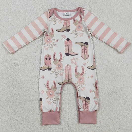 Baby Girls Rompers Pink Boots Flowers Western Footie Rompers LR2976 1.2